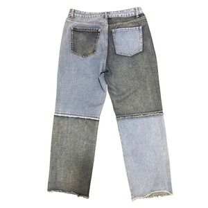 ANGEL KISS Denim Straight‎ Leg Jeans Colorblock Patchwork Raw Hem Women Size 11